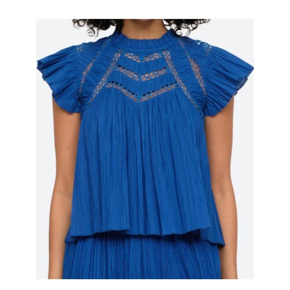 SEA NEW YORK Paco solid flutter sleeve top in Cobalt Blue XS